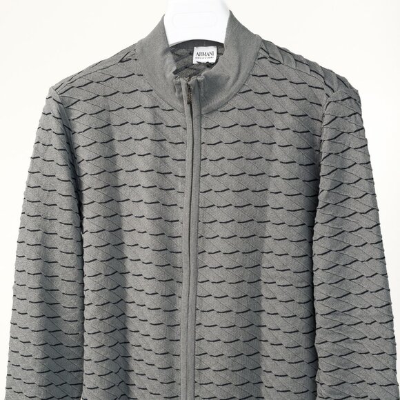 Armani Collezioni Grey Geometric Textured-Knit Zip Jacket - Picture 3 of 10